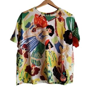 Zara Women's Printed Short Sleeve Tee Dopamine Women's L Boxy Multicolor